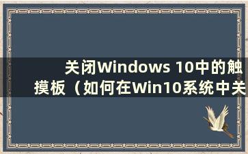 关闭Windows 10中的触摸板（如何在Win10系统中关闭触摸板）